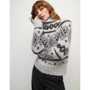 Veronica Beard Chiana Turtleneck Knit Sweater Alpaca Wool Fair Isle Gray XS